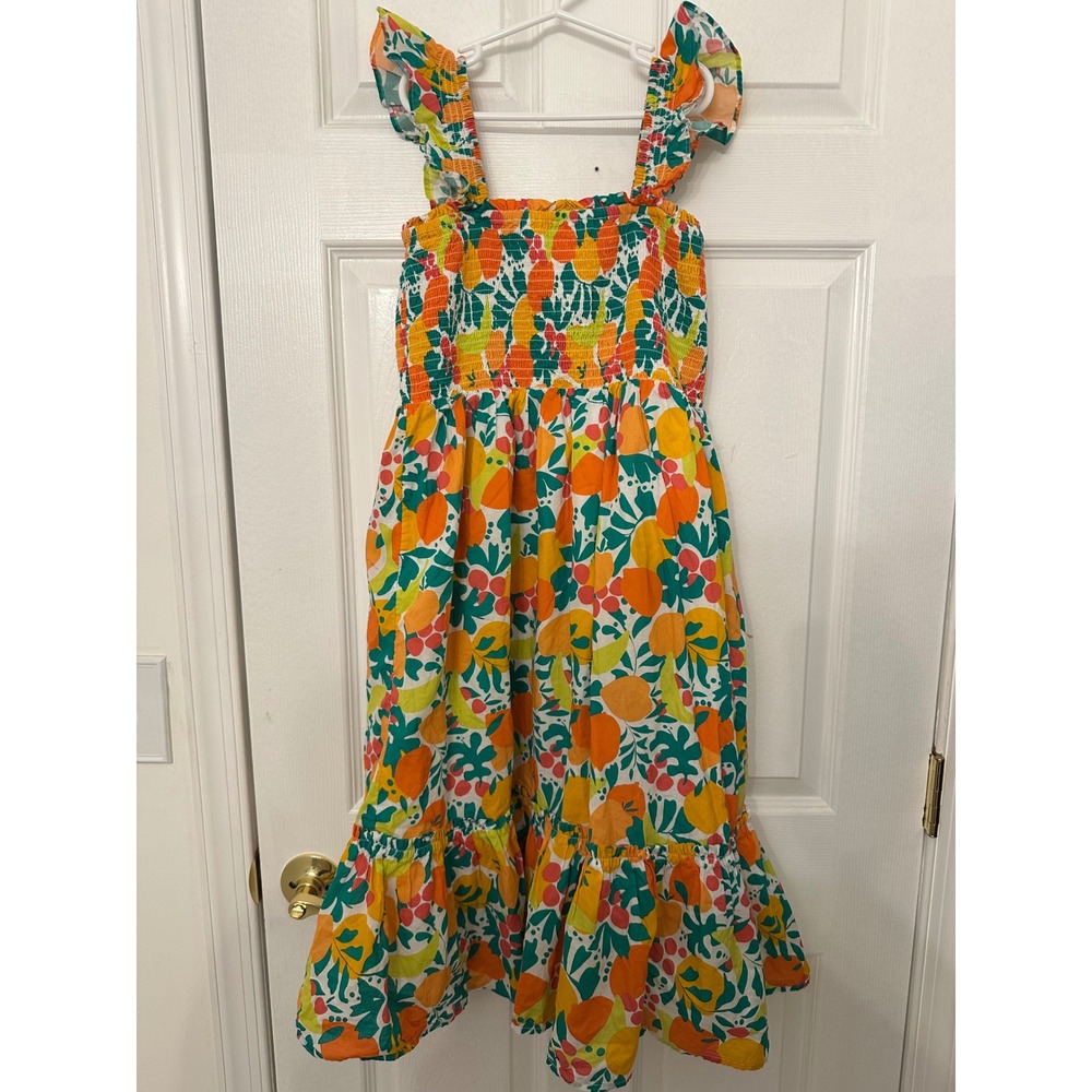 Crewcuts J Crew Girls Citrus Fruit Floral Smocked Tiered Ruffle Midi Dress 12